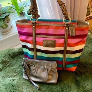 Closet Deal - Coach Legacy Striped Satin Bag with bonus wristlet